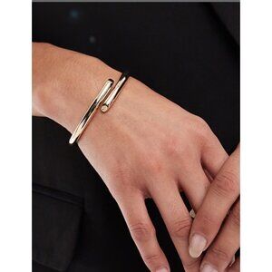 Slim Gold Tone Hinged Bypass Bangle Bracelet Sleek Modernist Minimalist